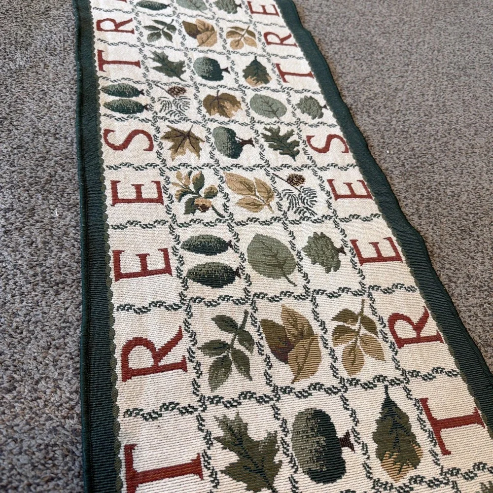Trees Botanical Leaves Fall Tapestry Table Runner Green Border 64